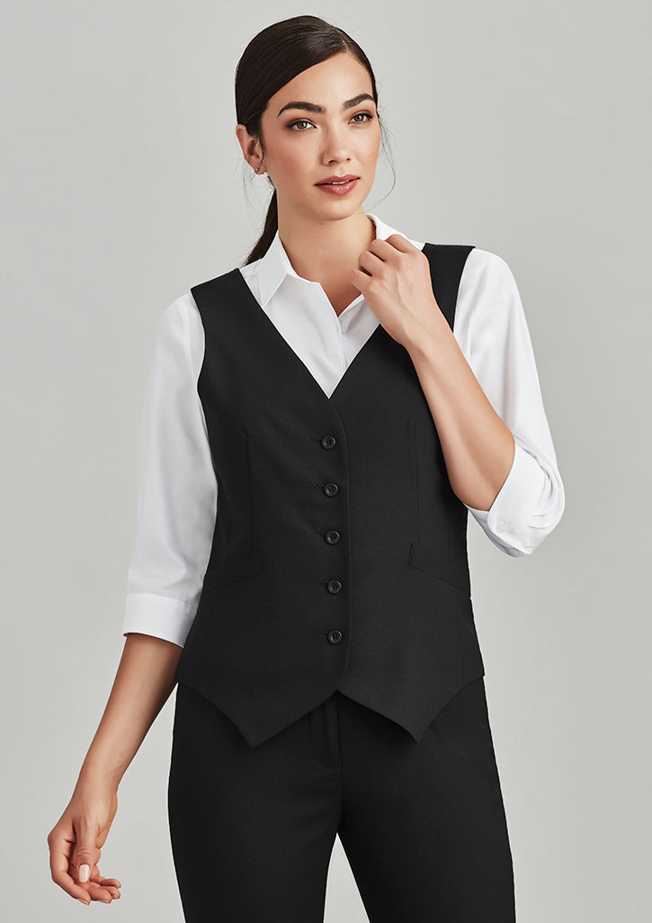 Biz Corporates Womens Comfort Wool Stretch Peaked Vest with Knitted Back(54011)