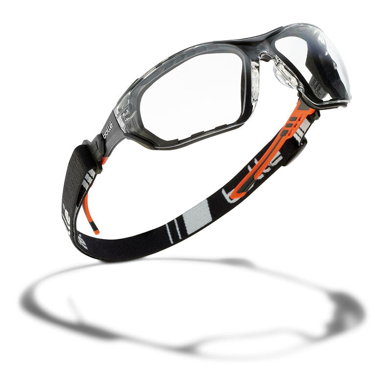 Bolle Safety NESS+ SEAL Orange / Black Temples Platinum AS/AF Clear Lens - Assembled With Gakset / Foam + Strap (PSSNESF028)