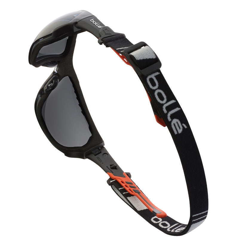 Bolle Safety NESS+ SEAL Orange / Black Temples Platinum AS/AF Smoke Lens - Assembled With Gakset / Foam + Strap (PSSNESF417)