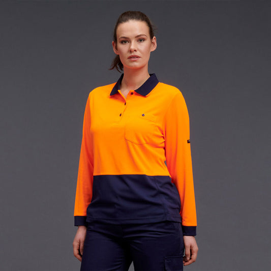 King Gee Women's Workcool Hyperfreeze Hi-Vis Long Sleeve Polo Shirt ( K44730)