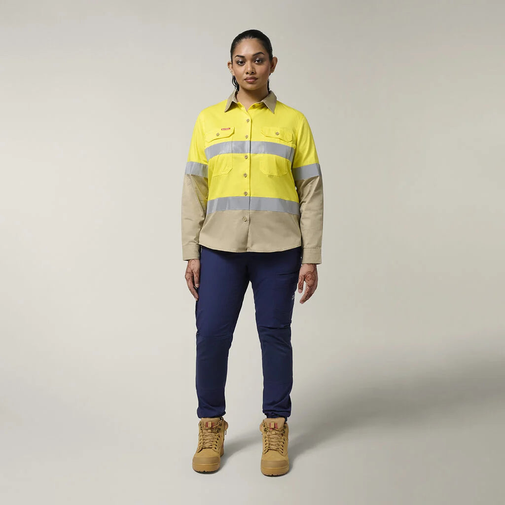 Hard Yakka Women's Hi-Vis Lightweight 2 Tone Taped Long Sleeve Shirt (Y08805)