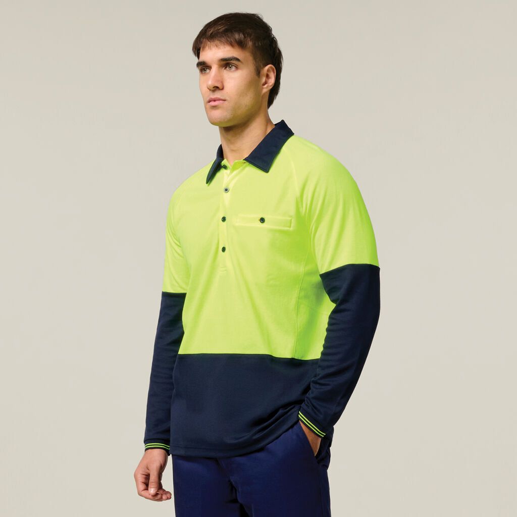 Hard Yakka Core Hi-vis 2 Tone Vented Long Sleeve Polo (Y11389)