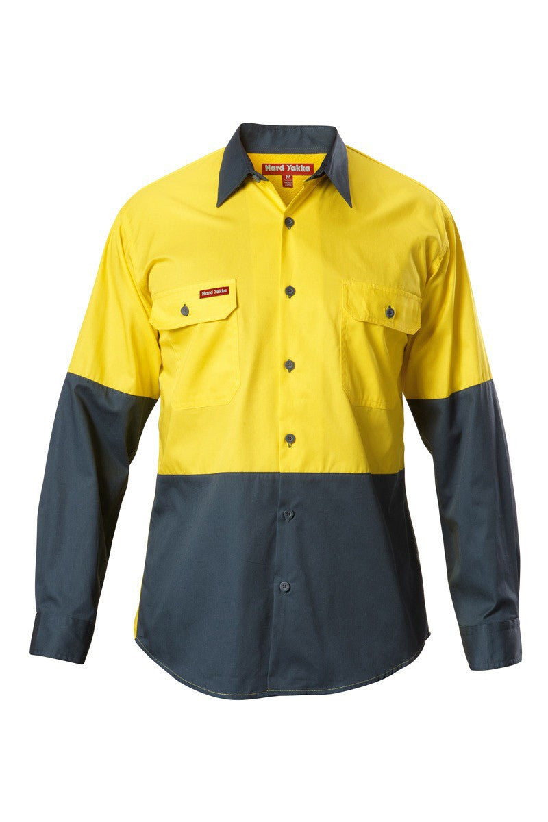 Hard Yakka Koolgear Hi visibility Two Tone Cotton Twill Ventilated Shirt Long Sleeve (Y07558)