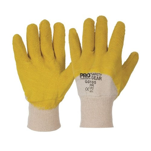 Pro Choice Yellow Latex Glass Gripper Glove With Knitted Wrist Pair of 12 (GG105)
