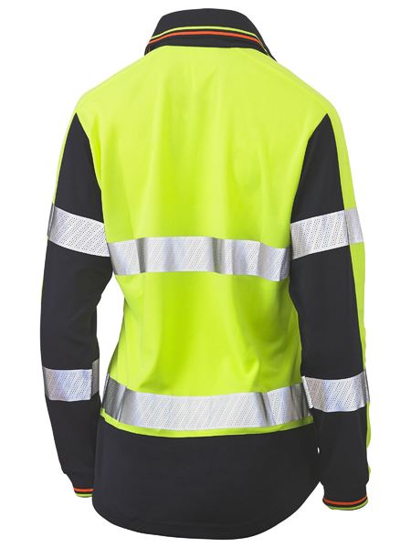 Bisley Womens Long Sleeve Taped Two Tone Hi Vis V-neck Polo (BKL6225T)
