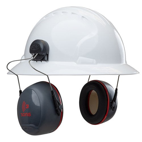 Pro Choice Sonis3 Full Brim Helmet Mounted Grey/Red Plate Earmuffs Class 5-34dB-(AEB040-0D1-AAN)