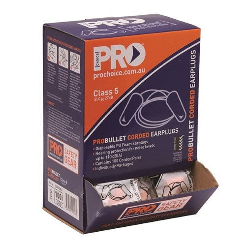 Pro Choice Pro-Bullet Pu Earplugs Corded - Box Of 100 Box of 1 (EPOC)