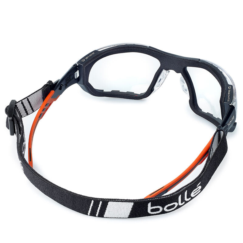 Bolle Safety NESS+ SEAL Orange / Black Temples Platinum AS/AF Clear Lens - Assembled With Gakset / Foam + Strap (PSSNESF028)