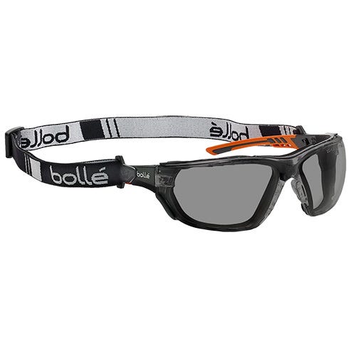 Bolle Safety NESS+ SEAL Orange / Black Temples Platinum AS/AF Smoke Lens - Assembled With Gakset / Foam + Strap (PSSNESF417)