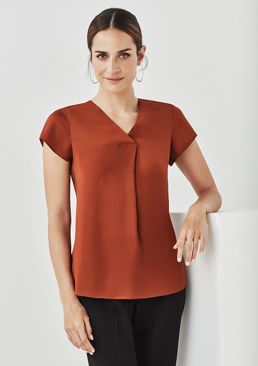 Biz Corporate Womens Kayla V-neck Pleat Blouse (RB967LS)