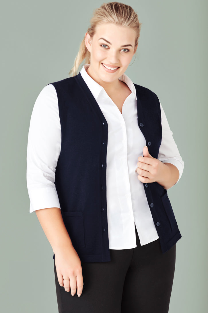 Biz Care Womens Button Front Knit Vest (CK961LV)