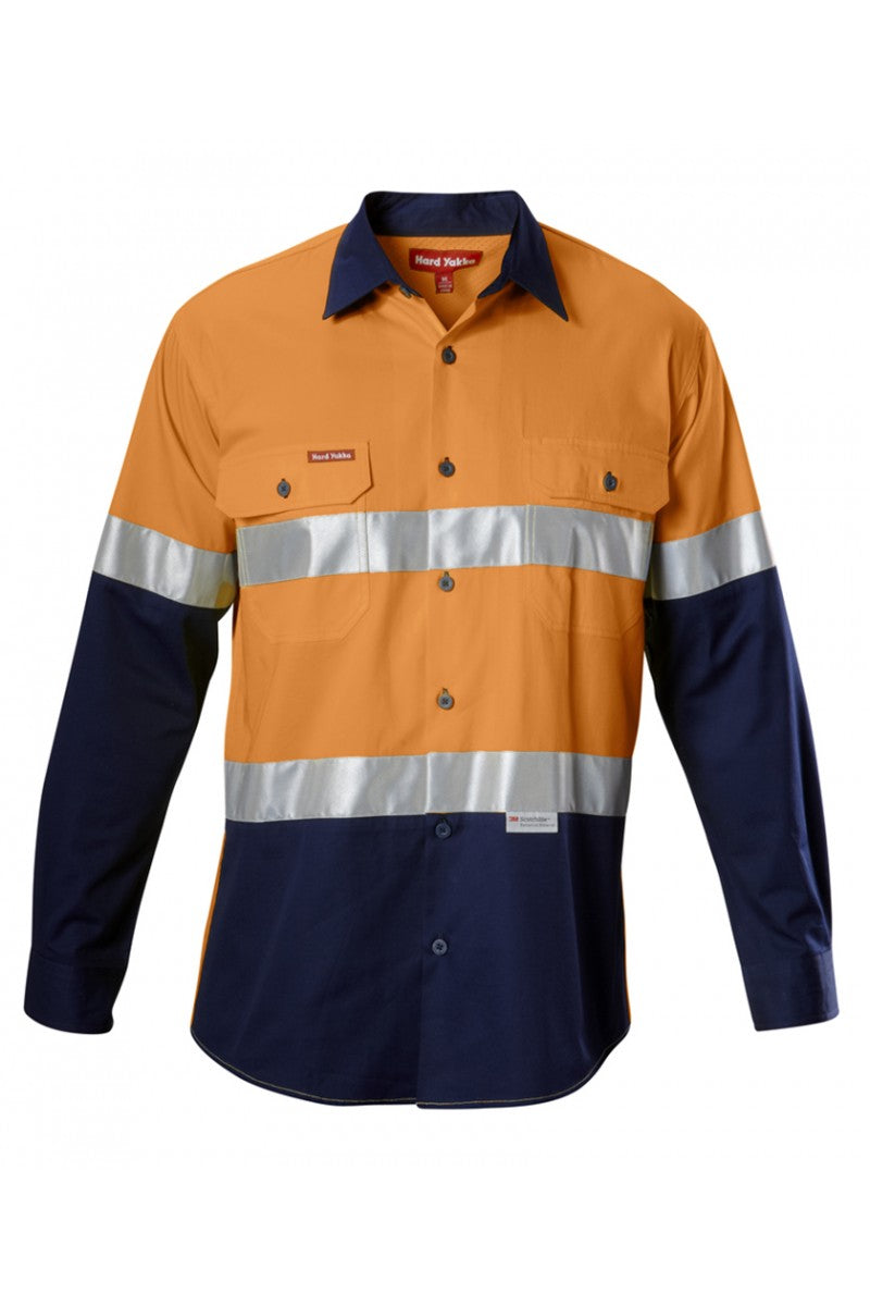 Hard Yakka  Koolgear Hi visibility Two Tone Cotton Twill Ventilated Shirt With 3m Tape Long Sleeve (Y07978)