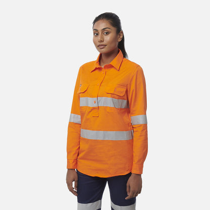 King Gee Womens Workcool Vented Closed Front Shirt Taped Long Sleeve (K44228)