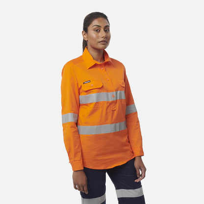King Gee Womens Workcool Vented Closed Front Shirt Taped Long Sleeve (K44228)