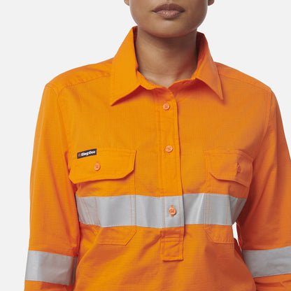 King Gee Womens Workcool Vented Closed Front Shirt Taped Long Sleeve (K44228)