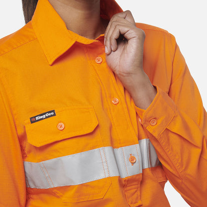 King Gee Womens Workcool Vented Closed Front Shirt Taped Long Sleeve (K44228)