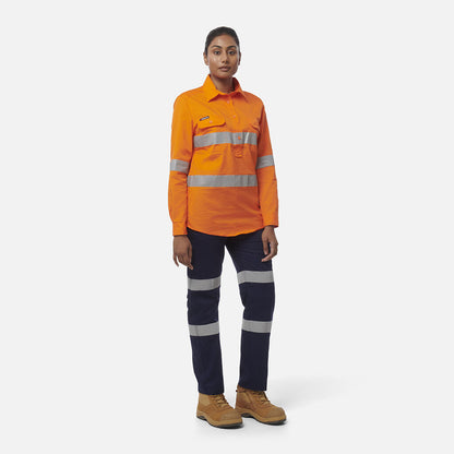 King Gee Womens Workcool Vented Closed Front Shirt Taped Long Sleeve (K44228)