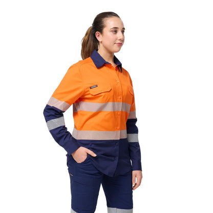 King Gee Women's Workcool Spliced Stretch Taped Long Sleeve Shirt (K44243)