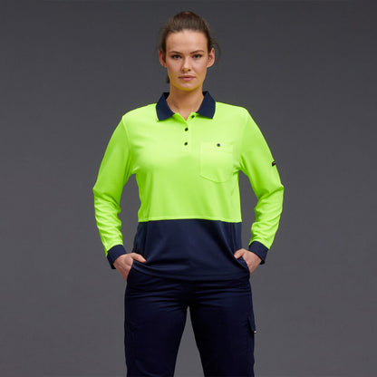 King Gee Women's Workcool Hyperfreeze Hi-Vis Long Sleeve Polo Shirt ( K44730)