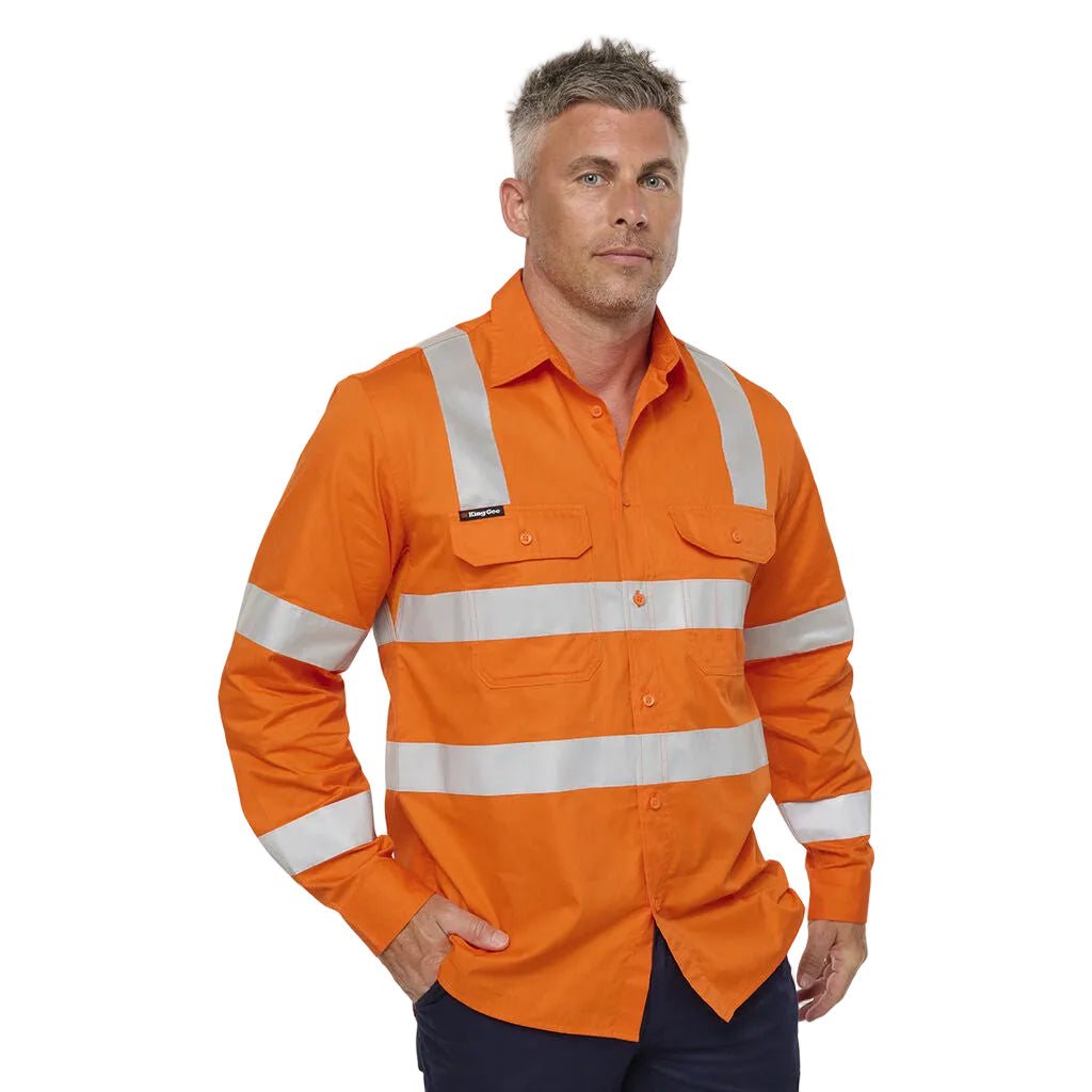 King Gee Originals VIC Rail Hi Vis Vented Taped Long Sleeve Shirt (K54048)
