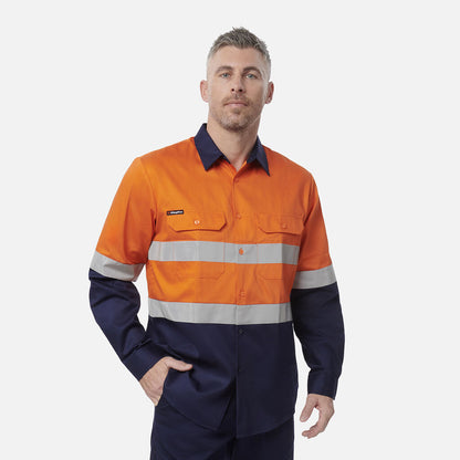 King Gee Originals Hi-Vis Reflective Two Tone Long Sleeve Work Shirt (K54315)
