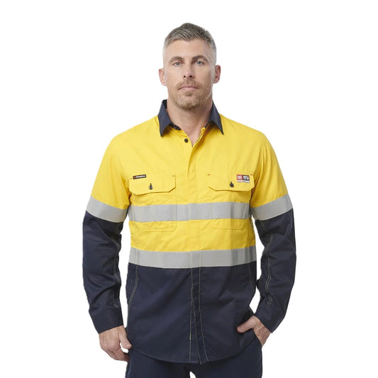 King Gee ShieldTec Fr Hi Vis 2 Tone Open Front Taped Shirt PPE2 (Y04350)