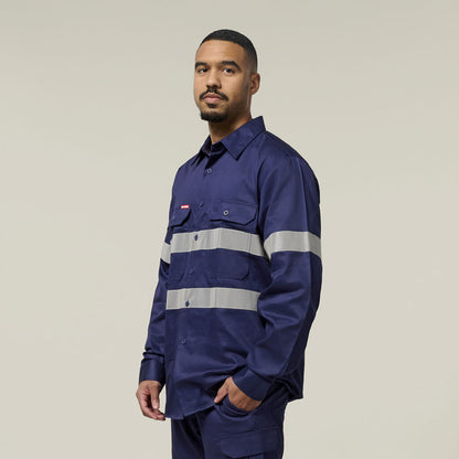 Hard Yakka Hi-Vis Cotton Drill Long Sleeve Taped Shirt (Y07227)