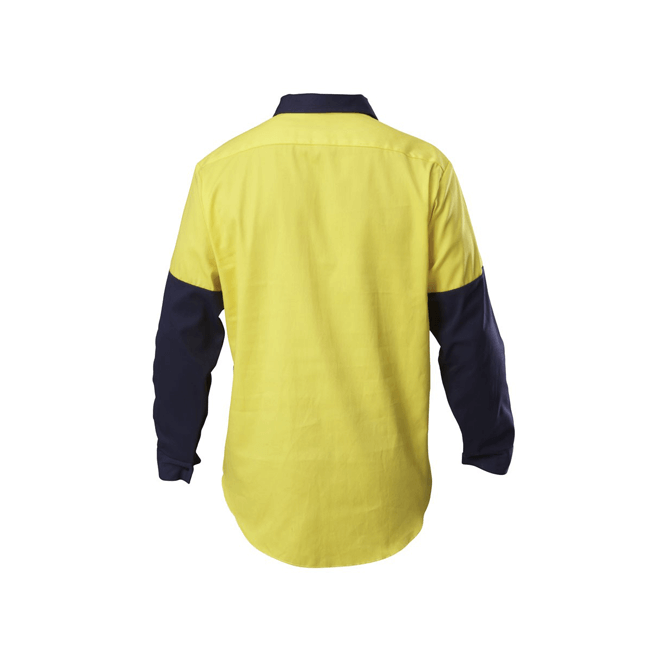Hard Yakka Hi visibility Two Tone Cotton Drill Closed Front Shirt With Gusset Long Sleeve (Y07984)