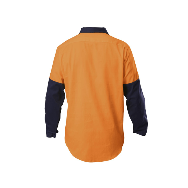 Hard Yakka Hi visibility Two Tone Cotton Drill Closed Front Shirt With Gusset Long Sleeve (Y07984)