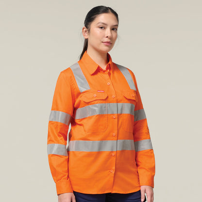 Hard Yakka Women's Core Biomotion Hi-vis Taped Long Sleeve Cross Back (Y08420)