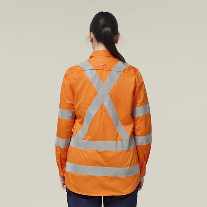 Hard Yakka Women's Core Biomotion Hi-vis Taped Long Sleeve Cross Back (Y08420)