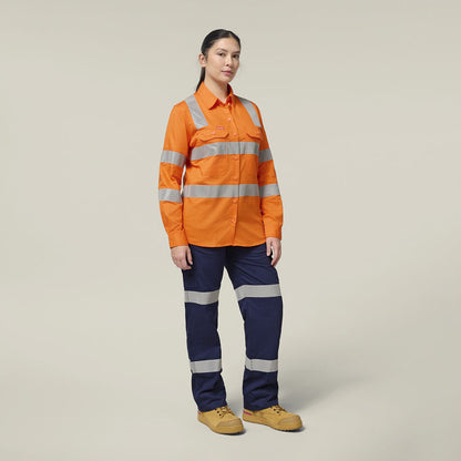 Hard Yakka Women's Core Biomotion Hi-vis Taped Long Sleeve Cross Back (Y08420)