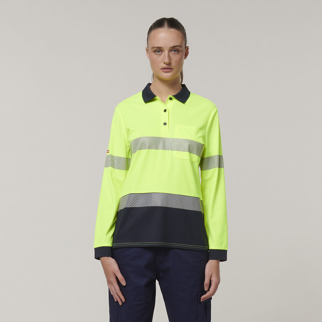 Hard Yakka Women's Long Sleeve Hi Vis Taped Polo (Y08604)