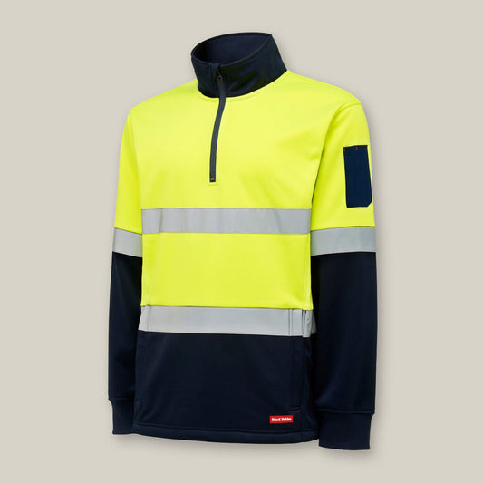 Hard Yakka Hi Vis 2Tone 1/4 Zip Brushed Fleece Jumper With Tape (Y19270)