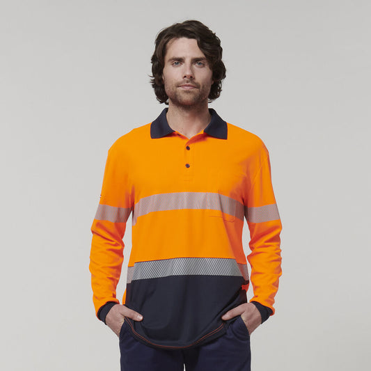 Hard Yakka Men's Long Sleeve Hi Vis Taped Polo (Y19619)