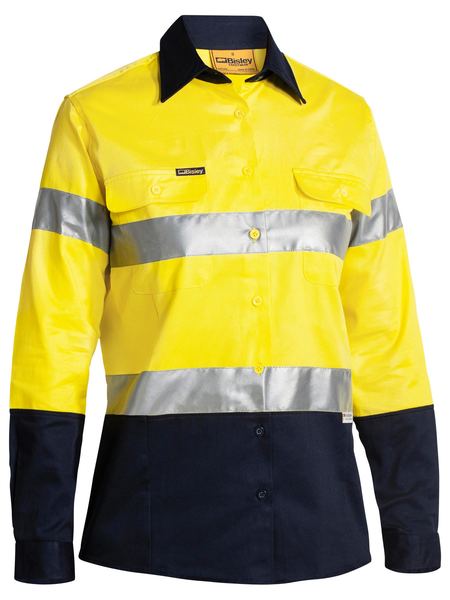 Bisley Women's Taped Hi Vis Drill Shirt - Long Sleeve-(BLT6456)