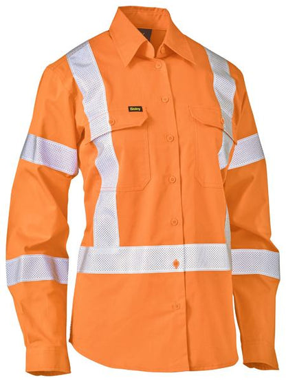 Bisley Women's X Taped Biomotion Hi Vis Cool Lightweight Drill Shirt (BL6166XT)