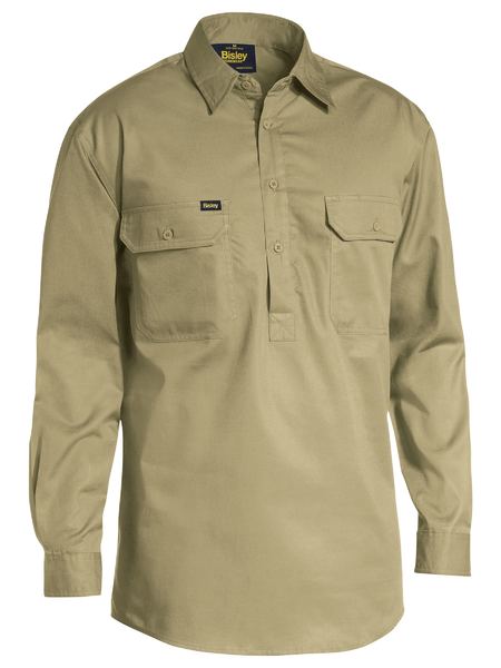 Bisley Closed Front Cotton Light Weight Drill Shirt  Long Sleeve (BSC6820)