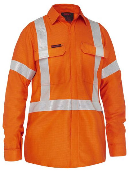 Bisley Apex 185 Women's X Taped Biomotion Hi Vis FR Ripstop Vented Shirt (BL8439XT)