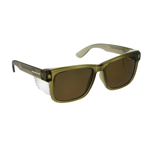 Pro Choice Safety Glasses Frontside Polarised Smoke Lens With Khaki Frame - (6519)