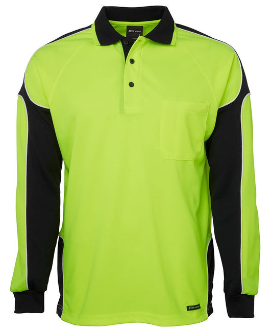 JBs Wear Hi Vis Long Sleeve Arm Panel Polo Adults(6AP4L)