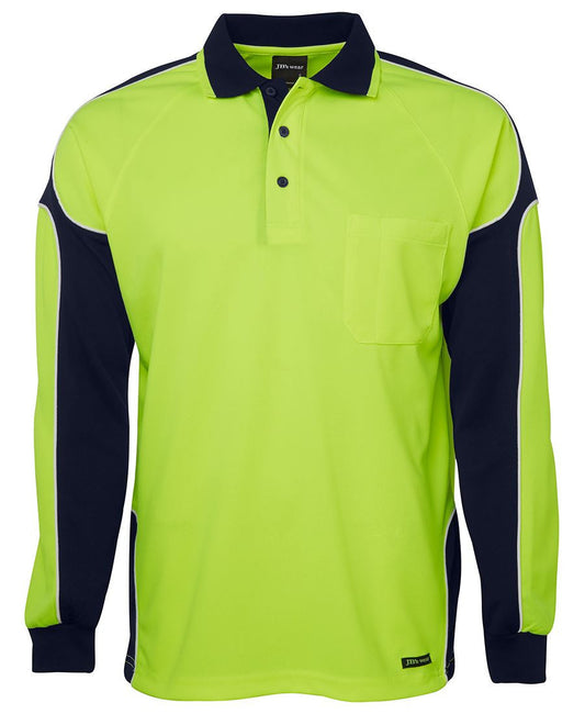 JBs Wear Hi Vis Long Sleeve Arm Panel Polo Adults(6AP4L)