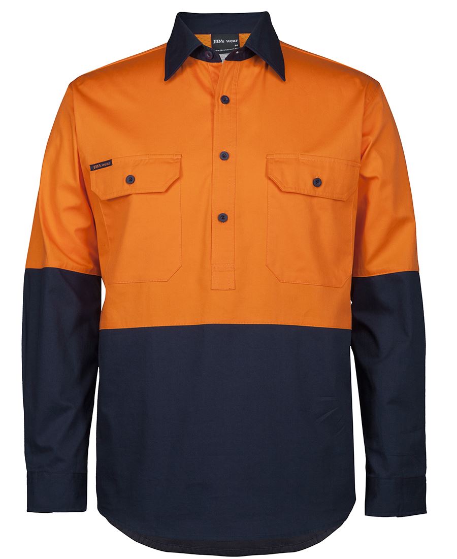 JB'S Hi Vis Close Front L/S 150G Work Shirt (6HVCS)
