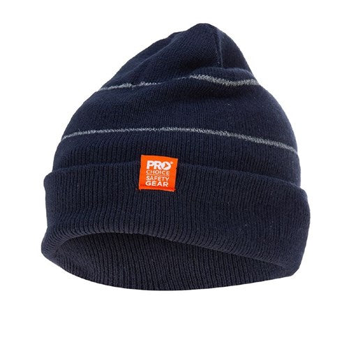 Pro Choice Navy Beanie With Retro-Reflective Stripes Each of 5 (BNRR)