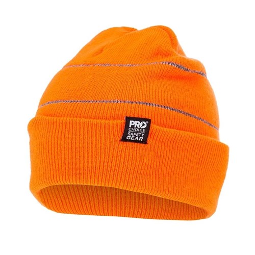 Pro Choice Hi-Vis Orange Beanie With Retro-Reflective Stripes Each of 5 (BORR)