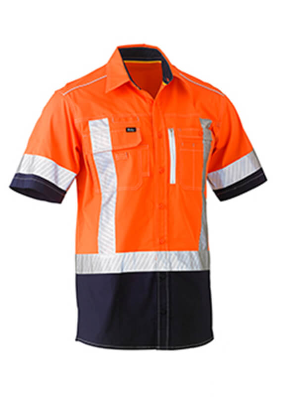 Bisley Flex & Move Two Tone Hi Vis Stretch Utility Shirt Short Sleeve (BS1177XT)