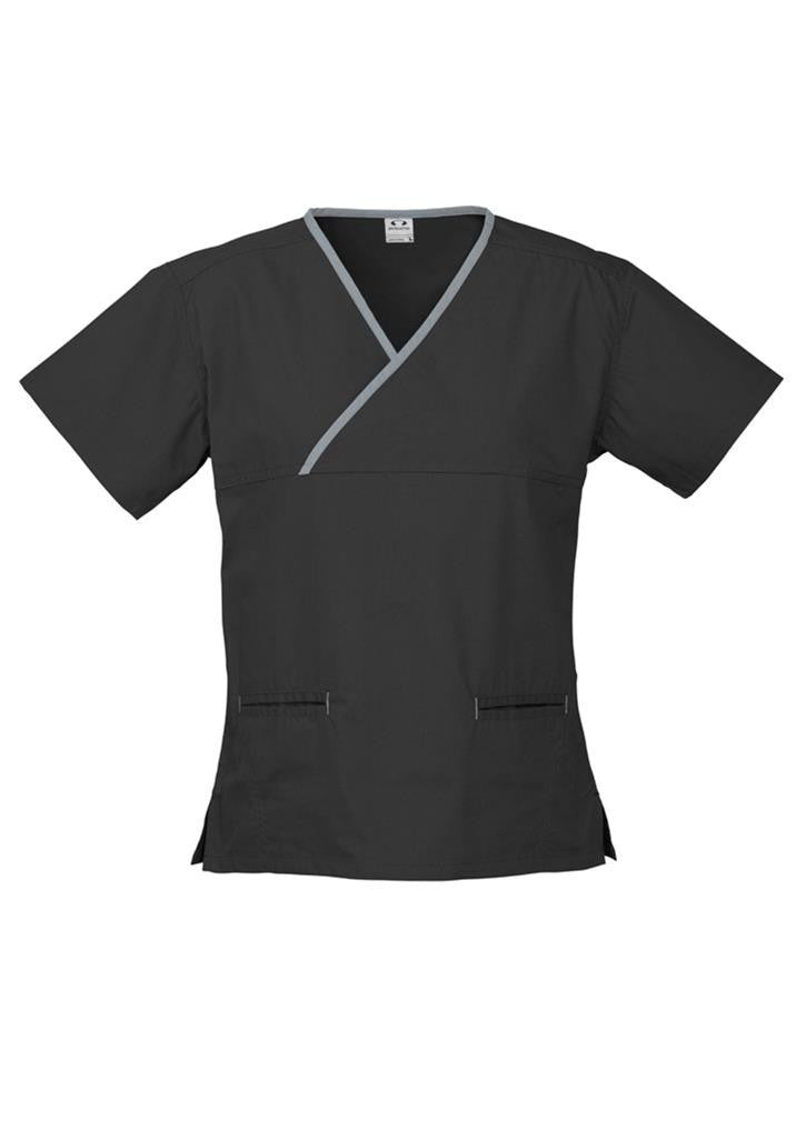 Biz Collection Ladies Contrast Crossover Scrub Top (H10722)