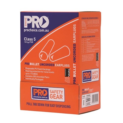 Pro Choice Probullet Disposable Uncorded Earplugs Uncorded (200 PAIRS PER BOX) (EPOU)