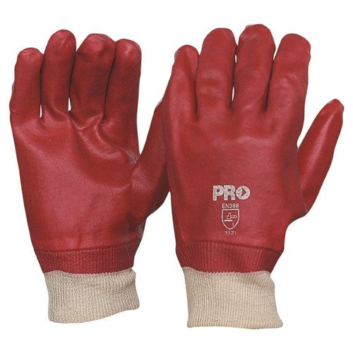 Pro Choice Red Pvc Single Dip With Knitted Wrist - Length 27Cm Pair of 12 (PVC27KW)