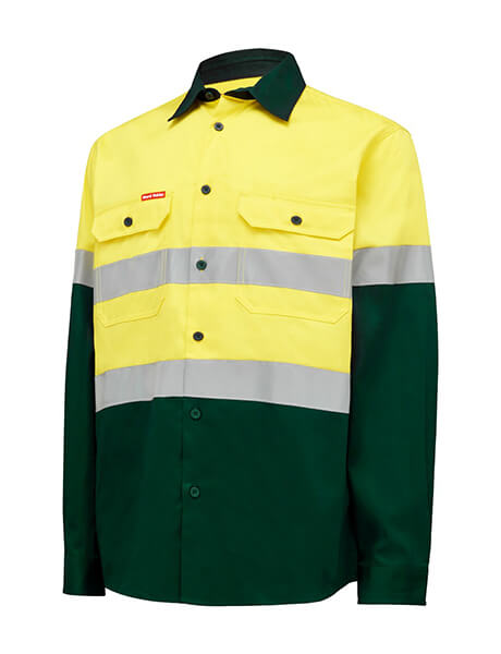Hard Yakka Hi Vis L/Slv Two Tone Cotton Drill Shirt W/Tape (Y04610)